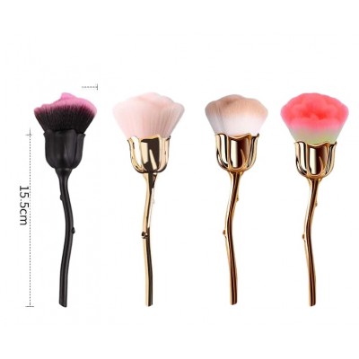 Charm multifunction rose flower shape long hand cosmetic blush brush nail dust clearing brush